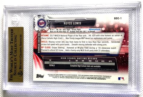 2017 Royce Lewis BOWMAN CHROME 70th Draft 1st BLUE REFRACTOR 200 BGS 9