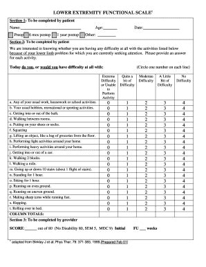 Fillable Online Lower Extremity Functional Scale Western