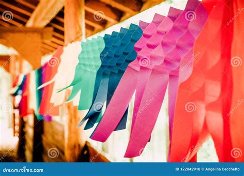 Outdoors Indie Wedding Coloured Paper Decorative Banner Stock Photo