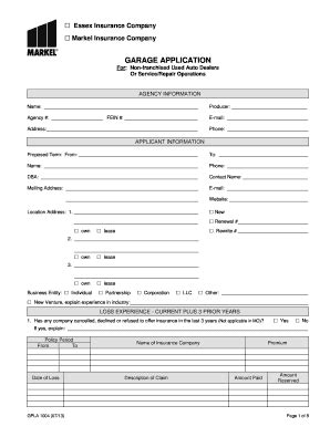 Fillable Online Markelessex Garage Application Fax Email Print Pdffiller