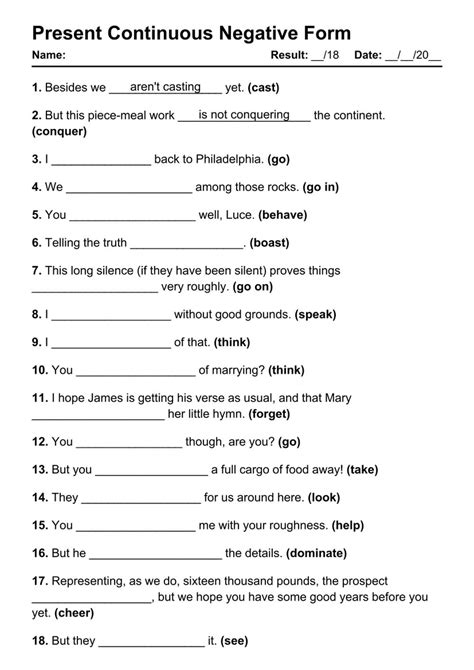 101 Present Continuous Negative Pdf Worksheets With Answers Grammarism