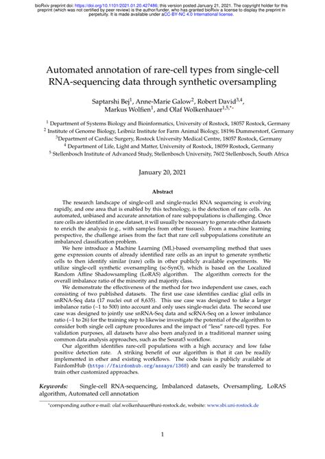 Pdf Automated Annotation Of Rare Cell Types From Single Cell Rna