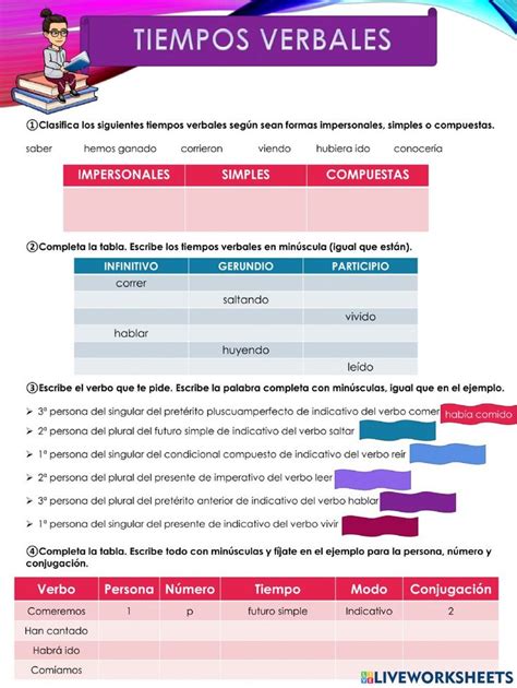 Tiempos Verbales Interactive Worksheet For Quinto De Primaria Verbal