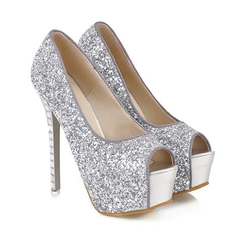 Sequins Peep Toe Glitter Bling Stiletto High Heels Platfrom Women Pumps