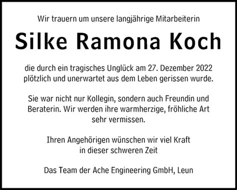 Traueranzeigen Von Silke Ramona Koch Vrm Trauer De