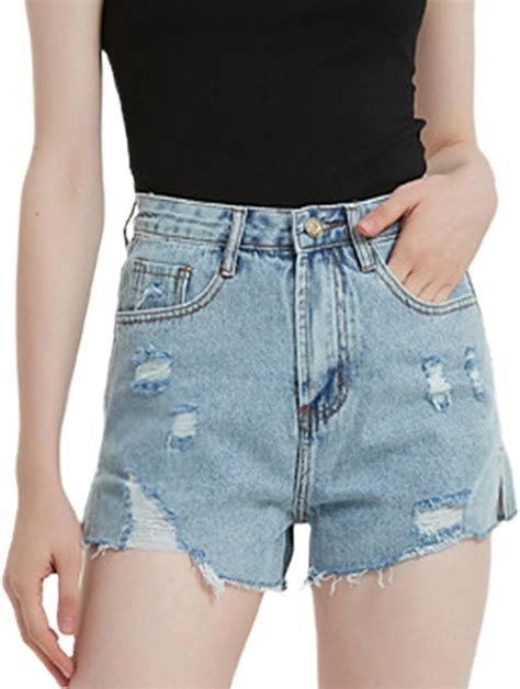 LinYooLi Women S Denim Shorts High Waisted Ripped Frayed Raw Hem Ripped