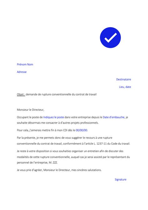 Exemple De Lettre De Demande De Rupture Conventionnelle Gratuite