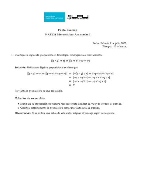 Pauta Examen Matem Ticas Avanzada L Pauta Examen Mat Matem Aticas