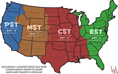 Printable Time Zone Map United States