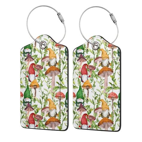 Disketp Pcs Luggage Tag For Suitcase Mushrooms Gnomes Leather Baggage