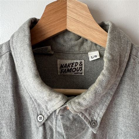 Naked Famous Mens Button Down Shirt L Denim Depop