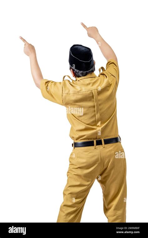 Rear View Of A Civil Servant Man Pointing Something Isolated Over A