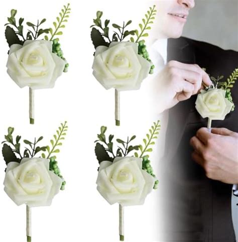 Kiteri Rose Wedding Boutonniere Pcs White Boutonniere Handmade