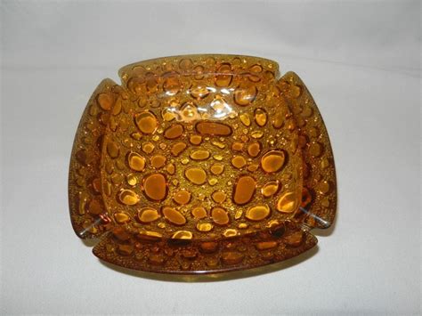 Vintage Blenko Mid Century Amber Bubble Or Pebble Stone Glass Ashtray Pebble Stone Bubbles