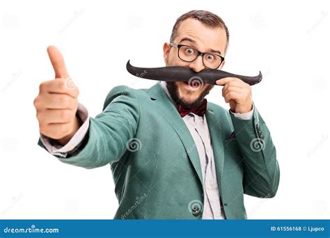 Man With Fake Moustache Giving A Thumb Up Stock Photo Image Of