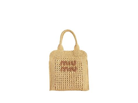 SASOM กระเปา Miu Miu Woven Raffia Tote Bag With Lettering Logo