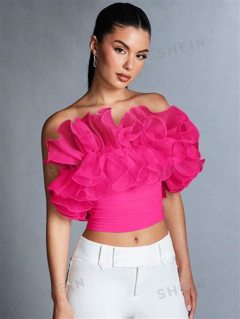 SHEIN BAE Women S Summer Strapless Top With Exaggerated Ruffle Trim