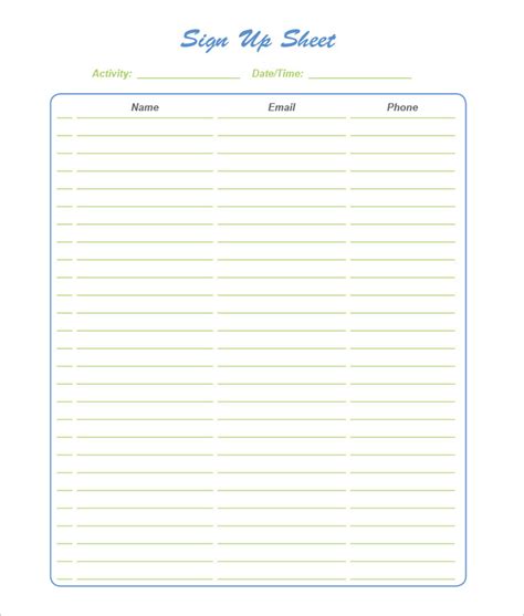 61 Sign Up Sheets