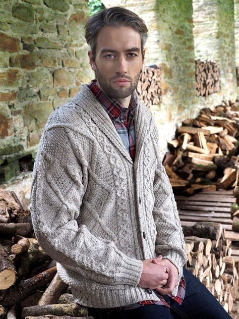 Mens Shawl Collar Cardigan Button Cardigan Frill Shirt Aran Knitting