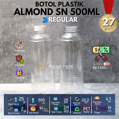 Jual Botol Plastik PET 500ml Almond Bulat Minuman Mineral Cap SN WIB