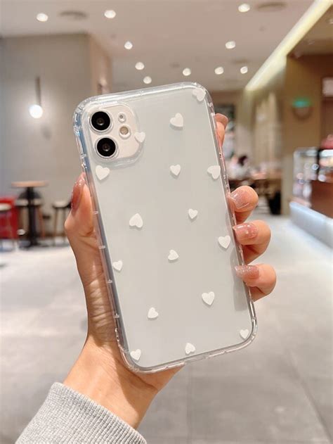 Funda De Celular Transparente Con Patr N De Coraz N Moda De Mujer