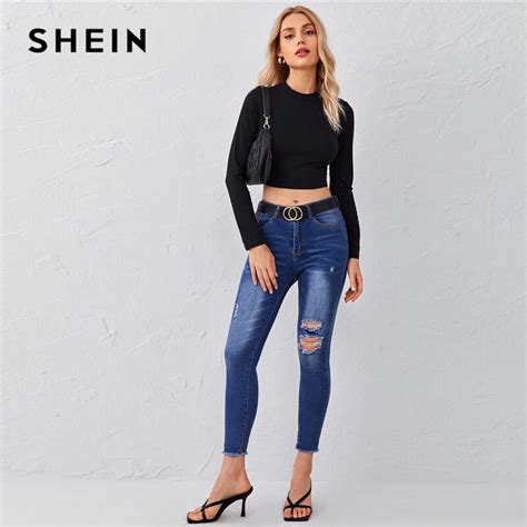 Shein Czarne Zasznurowane Plecy Crop Slim Tee Damskie Letnie Ci Gacze