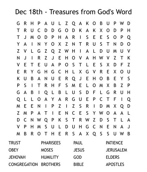 Dec Th Treasures From God S Word Word Search Wordmint