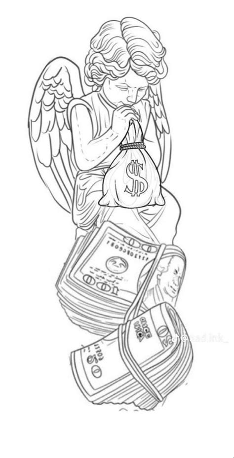 An Angel Sitting On Top Of Stacks Of Money And Holding A Bag With