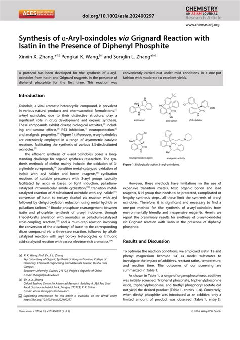 Synthesis Of Aryloxindoles Via Grignard Reaction With Isatin In The