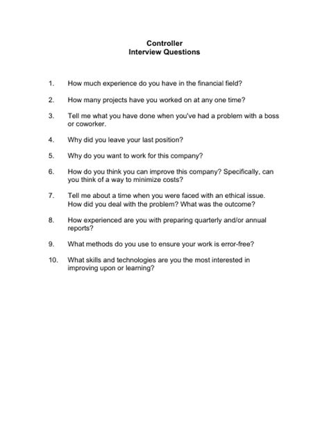 Sample Controller Interview Questions - Fill Out, Sign Online and ...