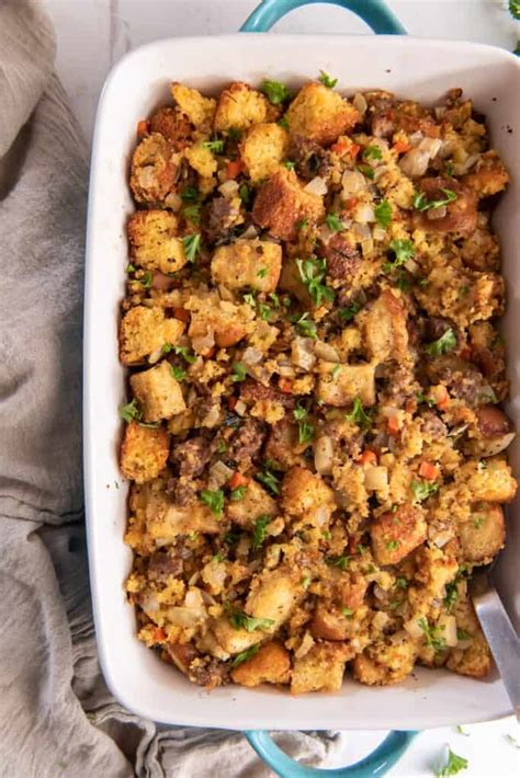 Cornbread Stuffing With Sage Sausage And Apples Valerie S Kitchen