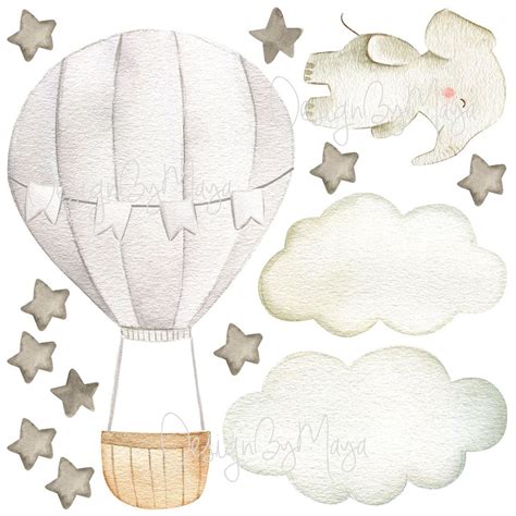 Bunny And Hot Air Balloon Nursery Bunny Decal Bunny Fabric Etsy