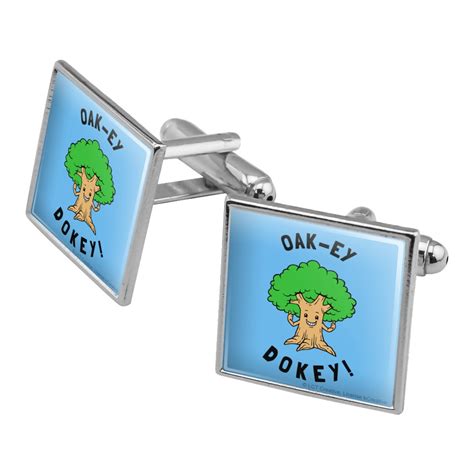 Oak Ey Dokey Okey Oak Tree Funny Humor Square Cufflink Set Silver Or