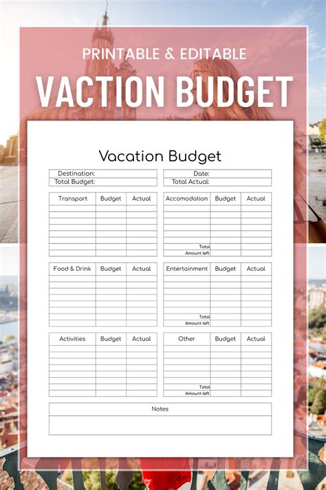 Vacation Budget Planner Printable