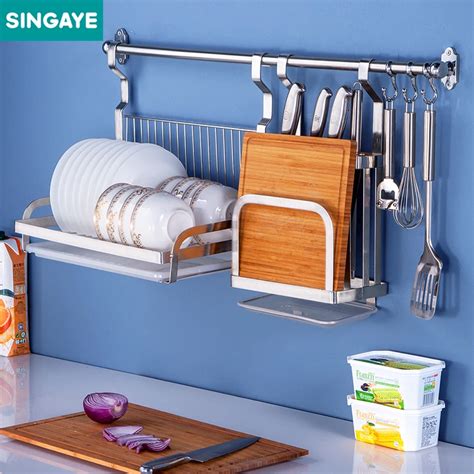 Singaye 304 Stainless Steel Wall Hanging Rack Kitchen Shelf Organizer