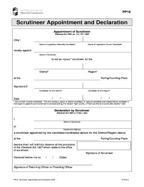 Fillable Online PP16 Scrutineer Appointment And DeclarationDOC Fax