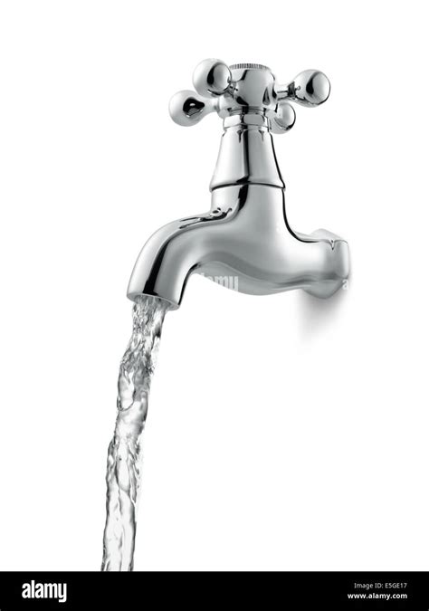 Tap With Flowing Water Against White Background Stock Photo Alamy