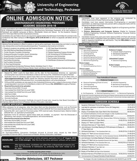 UET Peshawar Undergraduate Admission 2018