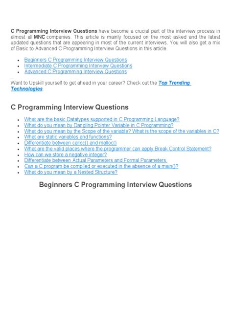 C Programming Interview Questions Edu | PDF | Pointer (Computer Programming) | Variable ...