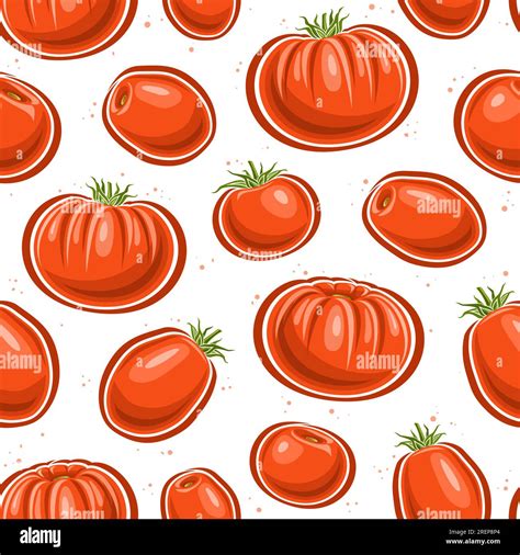 Vector Tomato Seamless Pattern Repeat Background With Variety Cut Out