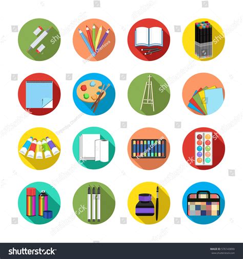 Set Icons Art Materials Realistic Art Stock Vector (Royalty Free) 576143890 | Shutterstock