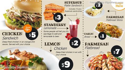 Digital menu board template for take away food hub