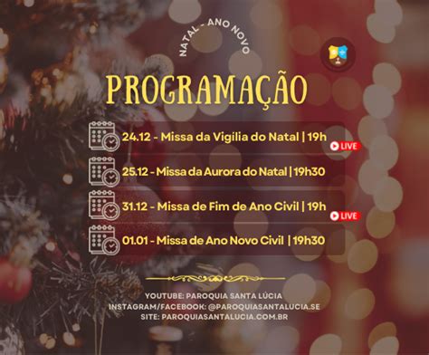 Programação Missas de Natal e Ano Novo 2021 Paróquia Santa Lúcia