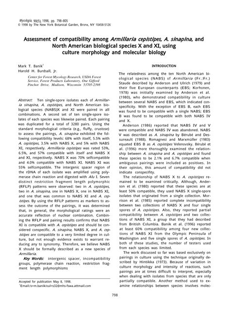 PDF Assessment Of Compatibility Among Armillaria Cepistipes A