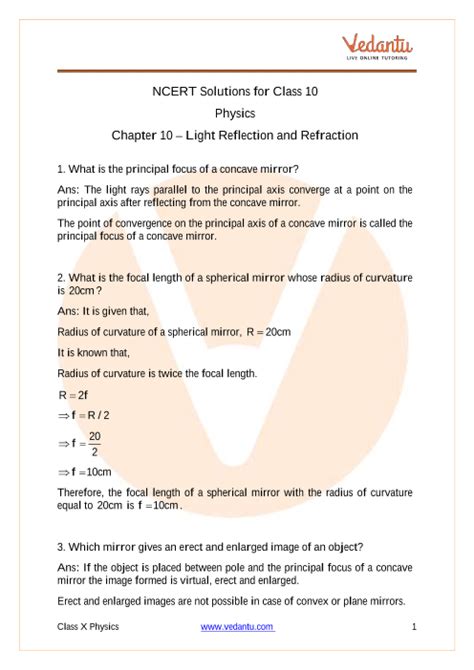 Ncert Solutions For Class 10 Science Chapter 10 Light Reflection And