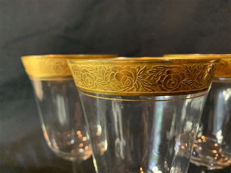 Vintage Tiffin Franciscan Crystal 22k Gold Encrusted Band Wine Glasses Set Of 3 Etsy