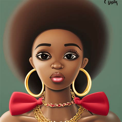 Beautiful African American Girl Disney Princess Pop Art Style Cartoon