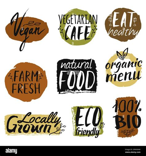 Vector Set With Healthy Eco And Organic Food Labels Can Be Used For