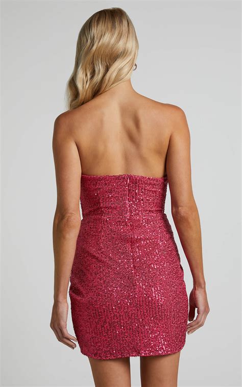 Akhira Mini Dress Corset Detail Strapless Sequin Mini Dress In Pink