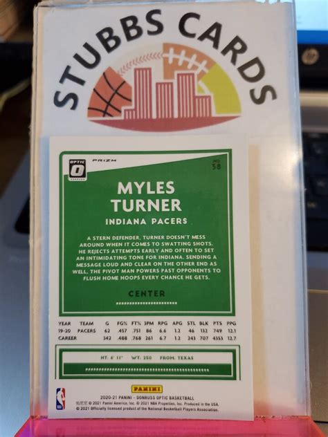 Myles Turner Panini Donruss Optic Purple Shock Indiana